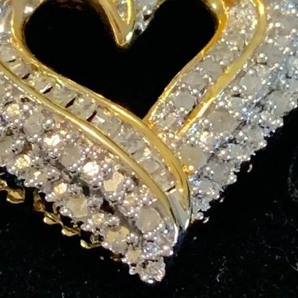 JWBR Diamond Open Heart Necklace Pave Cluster Gold Over .925 Silver Anniversary - Picture 5 of 12